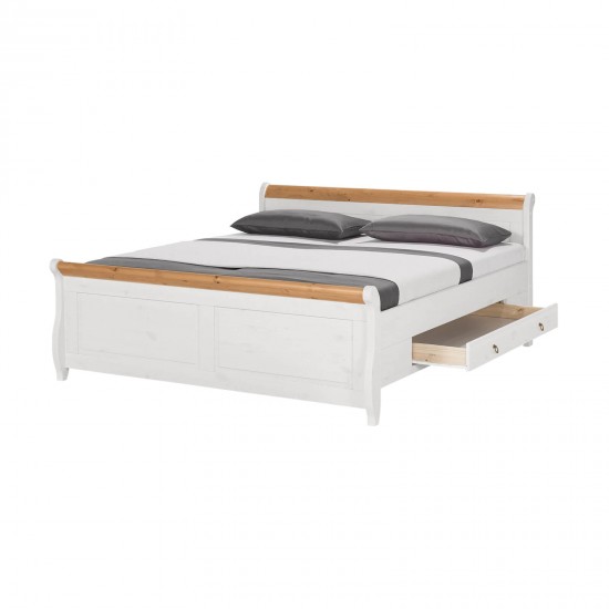 Кровать двуспальная Мальта 160 с ящиками (белый воск + антик)